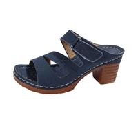 XDFVC Women's Chunky Block Heel Sandals Dressy Summer Platform Sandals Open Toe Slides with Adjustable Buckle Lightweight Comfortable Walking Slip-on Mules Sandal Casual & All Day Wear, Blue, 4.5 UK