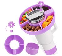 xdg Stanley Cup Snack Tray 40 oz, Reusable Silicone Stanley Snack Tray with Bottom & Straw Cover caps, 4 Compartments Fits H2.0 Cup for Candy, Nuts, Snacks - (Purple)