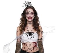 XDGBGFN 10-Piece Halloween Costume Women's Spider with Fishnet Tights, Headband, Lace Gloves, Spider Tattoos Spider Web Costume Set for Adults, Carnival, Halloween, Masquerade