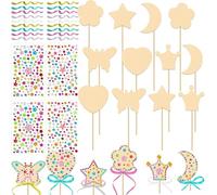 XDGBGFN 18 Sets Fairy Wand Craft Kit Wooden Princess Wand DIY with Gem Stickers Colourful Ribbons Unfinished Wands for Girls Arts and Crafts Projects, Birthday Party Gifts