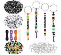 XDGBGFN 556 Pcs Keyring Making Kit, DIY Letter Beads for Keyring Making Includes Letter Bead Key Rings, Back Bead Kits Skull Beads and Cords Key Chain Charms Decor (Black)