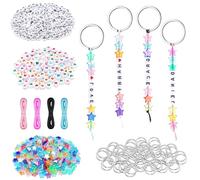 XDGBGFN 556 Pcs Keyring Making Kit, DIY Letter Beads for Keyring Making Includes Letter Bead Key Rings, Colorful Bead Kits Heart Beads and Cords Key Chain Charms Decor (Colorful Stars)
