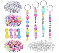 XDGBGFN 566 Pcs Keyring Making Kit, DIY Letter Beads for Keyring Making Includes Letter Bead Key Rings, Colorful Bead Kits Heart Beads and Cords Key Chain Charms Decor (Colorful Heart)