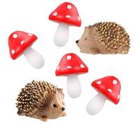XDGBGFN 6 Pack Miniature Garden Animals Figurines Hedgehogs and Mushroom statues Animals Decorative Accessories for Landscape Wild Garden Decoration