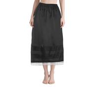 XDGBGFN Half Slips Women Petticoat Underskirt Lace Long Elastic Satin Underslips for Nightdress, Under the Long Skirt (UK, Alpha, M, Regular, Regular, Standard, Black)