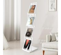 xdgeLoad A4 Folding Brochure Display Stand Magazine Rack 4 Pockets Literature Holder Book Stand Floor Stand with Carrying Bag for Office, Trade Show, Exhibitions (White)