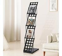 xdgeLoad A4 Folding Brochure Display Stand Magazine Rack 4 Pockets Literature Holder Book Stand Floor Stand with Carrying Bag for Office, Trade Show, Exhibitions (Black)