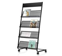 xdgeLoad Magazine Rack Floor Standing Brochure Display Stand with Wheels, 4 Pockets Literature Holder Book Stand Floor Stand for Office, Trade Show, Exhibitions (Black)