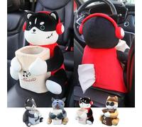 XDGJTBFMY Plush Dog Car Tissue Box, 2 In 1 Car Tissue Box and Trash Can, Car Mounted Tissue Box, Cute Creative Animal Tissue Box for Car, Creative Car Armrest Box Garbage Can