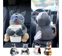 XDGJTBFMY Plush Dog Car Tissue Box, 2 In 1 Car Tissue Box and Trash Can, Car Mounted Tissue Box, Cute Creative Animal Tissue Box for Car, Creative Car Armrest Box Garbage Can