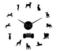 XDGUK Toy Fox Terrier Dog Breed Silouette 3D DIY Wall Clock, Frameless Mirror Numbers, Silent Non-Ticking Lounge Decor (Black,27inch)