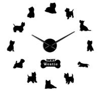 XDGUK West Highland White Terrier Westies Dog Frameless Frameless Wall Clock - 3D Mirror Surface Wall Stickers Silent Giant Clock for Living RoomHome Decor, Adjustable Diameter (Black,37inch)