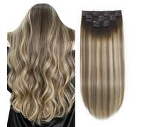 XDhair Clip in Hair Extensions Human Hair 14Inch100g 6Pcs Balayage Dark Brown to Ash Brown Mixed Light Blonde Real Clip in Remy Human Hair Extension #3/8/22 14inch