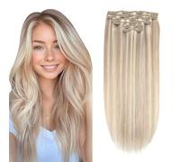 XDhair Clip In Hair Extensions Real Human Hair 100g 6pcs 14 Inch Ash Brown mixed Bleach Blonde Clip in Hair Extensions Straight Human Hair Clip In Extensions #18/613 14inch