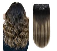 XDhair Clip-In Real Hair Extensions Balayage Black Extensions Real Hair Clip Brown Ombre Caramel Blonde Remy Hair Extensions Real Hair Clips Straight 35 cm 6 Pieces / 100 g (#1B/4/27-14 Inches)