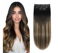 XDhair Clip-In Real Hair Extensions Balayage Black Extensions Real Hair Clip Brown Ombre Caramel Blonde Remy Hair Extensions Real Hair Clips Straight 40 cm 6 Pieces / 100 g (#1B/4/27-16 Inches)