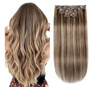 XDhair Hair Extensions Clip in Human Hair 6psc 100g 14inch Balayage Mixed Color Chocolate Brown to Highlighted Dark Blonde Hair Extensions#4P/27 14inch