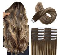 XDhair Tape Extensions Real Hair Balayage Chocolate Brown to Caramel Brown 20 Pieces 50 g 35 cm Tape in Extensions Real Hair Remy Hair Tape Skin Weft (#4/27/4-14)