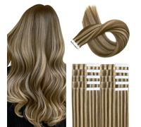 XDhair Tape Extensions Real Hair Chocolate Brown to Caramel Blonde 20 Pieces 50 g 50 cm Extensions Real Hair Invisible Remy Tape-In Real Hair Extension in Colour (#4P/27-20)