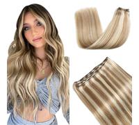 XDhair Weft Hair Extensions 16Inch 80g Sew in Hair Extensions Real Human Hair Light Brown Highligh Platinum Blonde Weft Extensions Real Human Hair#8p60 16inch