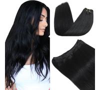XDhair Weft Hair Extensions Real Human Hair Sew In 14Inch 80g Jet Black Extensions Silky Straight Hair Extensions Double Weft #1 14inch