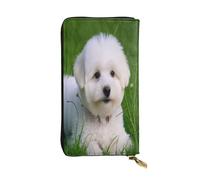 XDHFFJUCK Bichon On The Grass Leather Wallets Stylish Men's Wallet Money Clip, Fold Wallet, Card Holder, Billfold, Travel Wallet, E-Wallet, Storable Pocket for Credit Cards Notes and Coins
