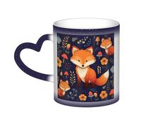 XDHFFJUCK Cute Animal Fox Flower Classic Porcelain Coffee Mug â€“ Heat Sensitive Drinking Cup for Women & Men, 11 Oz Ceramic Coffee Cups Ceramic Magic Mug Cup for Cafes, Offices, Homes