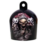 XDHLDULYK 1PCS Cowbell Horn Cover, Gunner Reaper Cowbell Motorcycle Accessories for Gothic Death Harley Biker Gift Harley Gloss Black Powder Coated Skull Horn Cover for Halloween Motorcycle Decoration