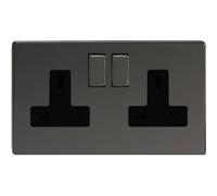 XDi5BS - Varilight - Flat Plate Screwless - Iridium Black - 2 Gang 2 Way 13A Switched Plug Socket