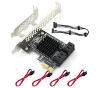 Xdingjiala PCIe to SATA Expansion Card, 4 Port 6Gbps Controller with ASM1064 Chip, Includes 4 Cables & Power Splitter, Low-Profile Bracket, Compatible with Windows/Linux