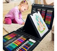 XDISHYN 208 PCS Art Set with Double Sided Trifold Easel, Oil Pastels, Crayons, Drawing Kit for Kids Adults