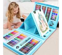 XDISHYN 208 PCS Art Supplies, Brand Drawing Kit for Kids Adults Art Set with Double Sided Trifold Easel, Oil Pastels, Crayons (Blue)