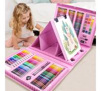 XDISHYN 208 PCS Art Supplies, BRAND Drawing Kit for Kids Adults Art Set with Double Sided Trifold Easel, Oil Pastels, Crayons(Pink)
