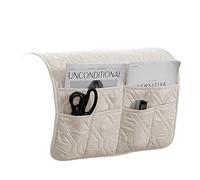 XDKS Sofa Armrest Organizer Caddy Anti-Slip Armchair Storage Bag Remote Control Holder for Recliner Couch with Pockets for Cellphone Magazines Glasses Space Saver Bag (Ivory)