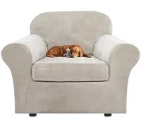 XDKS Stretch Velvet Sofa Cover 1 Seater With Separate Sofa Seat Cushion Covers, Couch Cover Non-Slip Sofa Slipcovers for Living Room Furniture Protector (Oatmeal,1-Seater)
