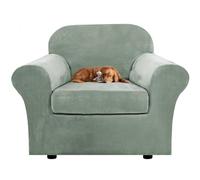 XDKS Stretch Velvet Sofa Cover 1 Seater With Separate Sofa Seat Cushion Covers, Couch Cover Non-Slip Sofa Slipcovers for Living Room Furniture Protector (Green,1-Seater)