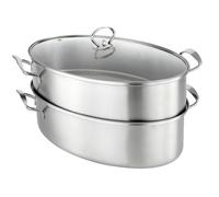 XDLEDMKIZ 2-Tier Stainless Steel Fish Steamer,Household Oval Shaped Soup Pot,Large Capacity Saucepan,for Induction Cooker Gas Stove