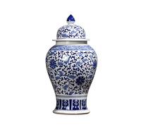 XDLEDMKIZ Blue and White Floral Porcelain Ginger Jar w/Lid Jingdezhen Ceramic Vase Chinoiserie Deor Temple Jar Tea Storage,25x46cm