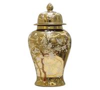 XDLEDMKIZ Vase Gold Ginger Jar with Lid,Classical Ceramic Ginger Vase, Decorative Porcelain Flowerpot Jars Temple Jar with Lids,Flower Pattern Flower Vases Decor for Table-Gold1||L