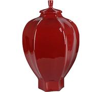 XDLEDMKIZ Vases- Red 6-Sided Ceramic Ginger Jar With Lid, China Tradition Temple Vase With Decor Small Vasegift For Home Table Center Piece