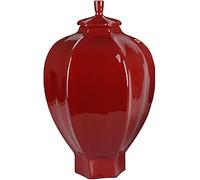 XDLEDMKIZ Vases- Red 6-Sided Ceramic Ginger Jar With Lid, China Tradition Temple Vase With Decor Small Vasegift For Home Table Center Piece