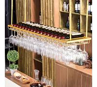 XDLEDMKIZ Wine Rack - Ceiling Hanging, under Cabinet Wine Bottle Racks, Upside down Wine Cups, Kitchens Stemware Glass Shelf Restaurants Storage Shelving, Adjustable, Gold/Color/60