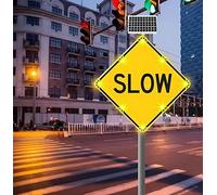 XDLYWUZIQ 24" Solar Powered Slow Sign, Slow Sign, LED Flashing Slow Safety Light Sign for Driveway, Neighborhoods, Street Illuminated Boards, Reflective Aluminum With Installation Accessories