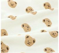 XDMING 1m/2m/3m Elastic Knit Fabric Khaki Bear Printed Ribbed Cotton Material Stretch Cartoon Soft Children's Clothing Sewing Fabrics