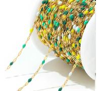 XDMING 2 Meters Stainless Steel Colorful Enamel Lip Link Chains Boho Chain for Necklace Bracelet Making DIY Women Jewelry Material Bulk