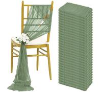 XDMING 30PCS 30x275cm Wedding Sage green Chair Sashes Decoration Gauze Cheesecloth Chair Bow Chair Cover for Reception Party