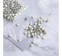 XDMING 50pcs 5mm Silver/Gold Back White Pearl Round Mini Buttons Tiny For Dolls Crafts Scrapbooking DIY