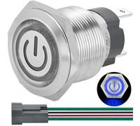 XDMSZ66 15Amp 19mm Latching Push Button Switch 12V DC 24V Waterproof IP67 Power Button 1NO SPST Power Button Blue Led Metal Self-Locking On Off 3/4inch with Wire Socket(Blue,15 Amp Latching 12/24V DC)