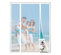 XDMYGTT Anti Mosquito Mesh Fly Curtain, White Double Door Screen Curtain for Sliding Door with Powerful Magnets and Full Frame Magic Tape, for Patio Door, French Door, Shut Automatically, 150x200cm