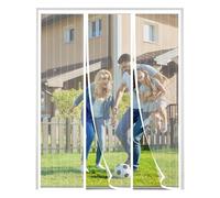XDMYGTT Magnetic Fly Screen Door, Double Opening Fly Screens for Doors, Magnetic Curtain Mosquito Protection Double Door, Keep Fly Bug Out, White Stripes, 170x210cm